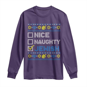 Nice Naughty Jewish Ugly Hanukkah Long Sleeve Shirt Chanukah Jew Gift TS10 Purple Print Your Wear
