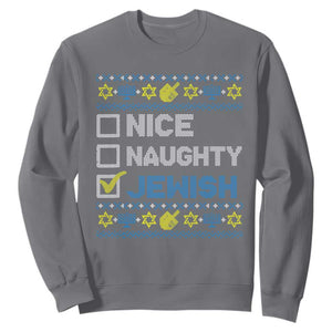 Nice Naughty Jewish Ugly Hanukkah Sweatshirt Chanukah Jew Gift TS10 Charcoal Print Your Wear