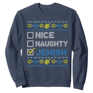 Nice Naughty Jewish Ugly Hanukkah Sweatshirt Chanukah Jew Gift TS10 Navy Print Your Wear