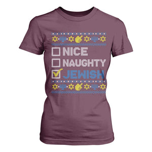 Nice Naughty Jewish Ugly Hanukkah T Shirt For Women Chanukah Jew Gift TS10 Maroon Print Your Wear