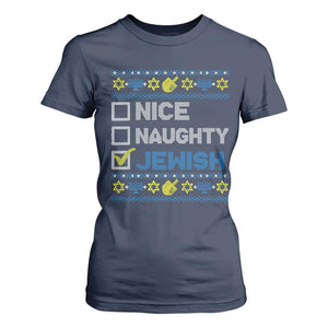 Nice Naughty Jewish Ugly Hanukkah T Shirt For Women Chanukah Jew Gift TS10 Navy Print Your Wear