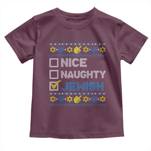Nice Naughty Jewish Ugly Hanukkah Toddler T Shirt Chanukah Jew Gift TS10 Maroon Print Your Wear