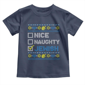Nice Naughty Jewish Ugly Hanukkah Toddler T Shirt Chanukah Jew Gift TS10 Navy Print Your Wear