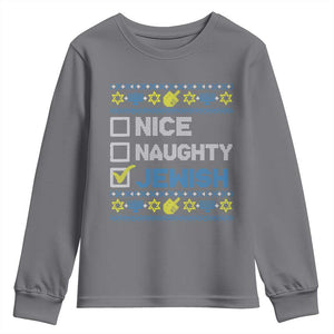 Nice Naughty Jewish Ugly Hanukkah Youth Sweatshirt Chanukah Jew Gift TS10 Charcoal Print Your Wear
