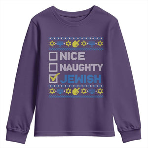 Nice Naughty Jewish Ugly Hanukkah Youth Sweatshirt Chanukah Jew Gift TS10 Purple Print Your Wear