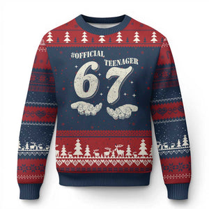 Funny 13th Birthday Official Teenager Ugly Christmas Sweater Viral Meme Six Seven 6 7 Hands 13 Years Old Boys Kids TS10 Navy Red Print Your Wear