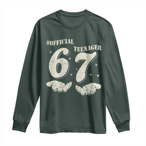 Funny 13th Birthday Official Teenager Long Sleeve Shirt Viral Meme Six Seven 6 7 Hands 13 Years Old Boys Kids TS10 Dark Forest Green Print Your Wear