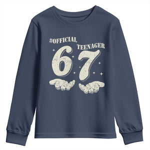 Funny 13th Birthday Official Teenager Youth Sweatshirt Viral Meme Six Seven 6 7 Hands 13 Years Old Boys Kids TS10 Navy Print Your Wear
