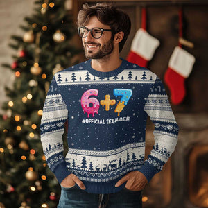 Funny 67 13th Birthday Official Teenager Ugly Christmas Sweater 6 7 Ice Cream Drip Meme Funny Six Seven 13 Years Old TS10 Navy Beige Print Your Wear
