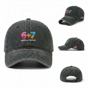 Funny 67 13th Birthday Official Teenager Washed Cotton Baseball Cap 6 7 Ice Cream Drip Meme Funny Six Seven 13 Years Old