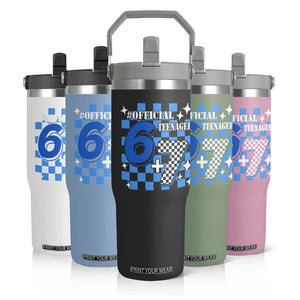 Funny 13th Birthday Official Teenager Flip Straw Tumbler 6+7 13 Year Old Boys Kids Checkered 67 Meme TS10 Print Your Wear