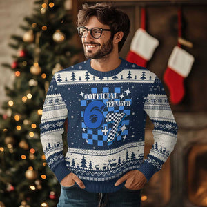 Funny 13th Birthday Official Teenager Ugly Christmas Sweater 6+7 13 Year Old Boys Kids Checkered 67 Meme TS10 Navy Beige Print Your Wear