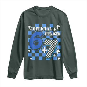 Funny 13th Birthday Official Teenager Long Sleeve Shirt 6+7 13 Year Old Boys Kids Checkered 67 Meme TS10 Dark Forest Green Print Your Wear