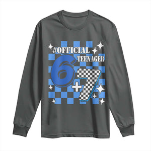 Funny 13th Birthday Official Teenager Long Sleeve Shirt 6+7 13 Year Old Boys Kids Checkered 67 Meme TS10 Dark Heather Print Your Wear