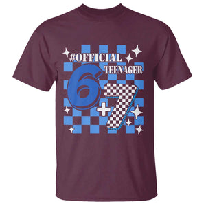 Funny 13th Birthday Official Teenager T Shirt 6+7 13 Year Old Boys Kids Checkered 67 Meme TS10 Maroon Print Your Wear