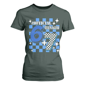 Funny 13th Birthday Official Teenager T Shirt For Women 6+7 13 Year Old Boys Kids Checkered 67 Meme TS10 Dark Forest Green Print Your Wear