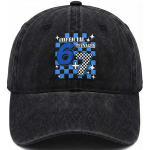 Funny 13th Birthday Official Teenager Washed Cotton Baseball Cap 6+7 13 Year Old Boys Kids Checkered 67 Meme