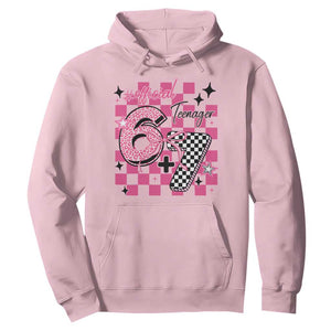 Funny 13th Birthday Official Teenager Hoodie 6+7 13 Year Old Kids Girls Pink Checkered 67 Meme TS10 Light Pink Print Your Wear