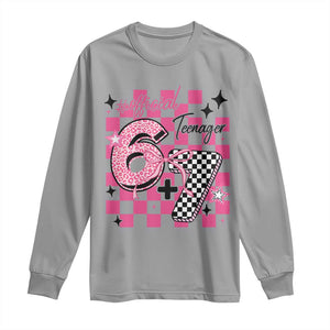 Funny 13th Birthday Official Teenager Long Sleeve Shirt 6+7 13 Year Old Kids Girls Pink Checkered 67 Meme TS10 Sport Gray Print Your Wear