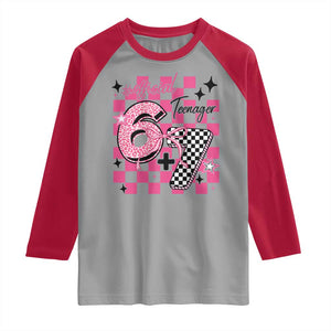 Funny 13th Birthday Official Teenager Raglan Shirt 6+7 13 Year Old Kids Girls Pink Checkered 67 Meme TS10 Sport Gray Red Print Your Wear