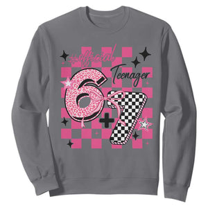 Funny 13th Birthday Official Teenager Sweatshirt 6+7 13 Year Old Kids Girls Pink Checkered 67 Meme TS10 Charcoal Print Your Wear