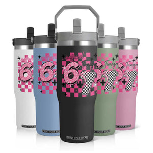 Funny 13th Birthday Official Teenager Flip Straw Tumbler 6+7 13 Year Old Kids Girls Pink Checkered 67 Meme TS10 Print Your Wear