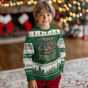 Retired 2026 Ugly Christmas Sweater Vintage Retirement US Flag I Worked My Whole Life TS10 Forest Green Beige Print Your Wear