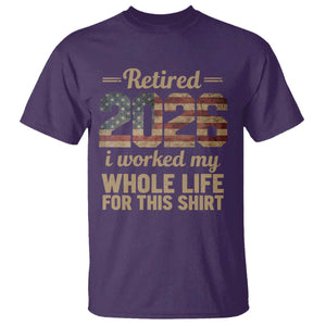 Retired 2026 T Shirt - Vintage Retirement US Flag I Worked My Whole Life Humor Tee TS10 Purple Print Your Wear