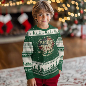 The Legend Has Retired 2026 Ugly Christmas Sweater Funny Retirement USA Flag TS10 Forest Green Beige Print Your Wear