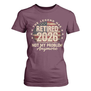 The Legend Has Retired 2026 T Shirt For Women Funny Retirement USA Flag TS10 Maroon Print Your Wear