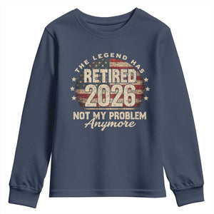 The Legend Has Retired 2026 Youth Sweatshirt Funny Retirement USA Flag TS10 Navy Print Your Wear