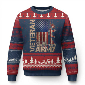 Veteran Of The United States Ugly Christmas Sweater Army US Flag Veteran Patriotic TS10 Navy Red Print Your Wear