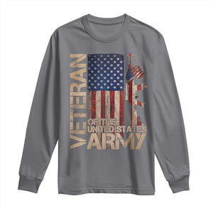 Veteran Of The United States Long Sleeve Shirt Army US Flag Veteran Patriotic TS10 Charcoal Print Your Wear