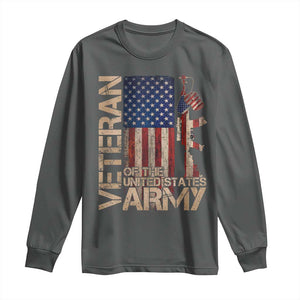Veteran Of The United States Long Sleeve Shirt Army US Flag Veteran Patriotic TS10 Dark Heather Print Your Wear