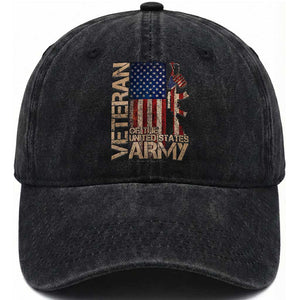Veteran Of The United States Washed Cotton Baseball Cap Army US Flag Veteran Patriotic TS10 Washed Cap Universal Fit Black Print Your Wear