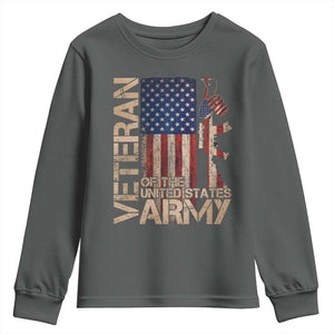Veteran Of The United States Youth Sweatshirt Army US Flag Veteran Patriotic TS10 Dark Heather Print Your Wear