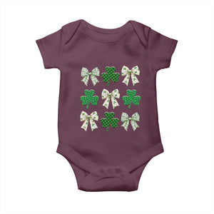 St Patricks Day Lucky Coquette Baby Onesie Leopard Shamrocks Bow Irish Gift TS10 Maroon Print Your Wear