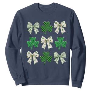 St Patricks Day Lucky Coquette Sweatshirt Leopard Shamrocks Bow Irish Gift TS10 Navy Print Your Wear