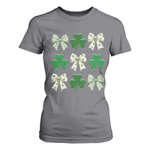 St Patricks Day Lucky Coquette T Shirt For Women Leopard Shamrocks Bow Irish Gift TS10 Charcoal Print Your Wear