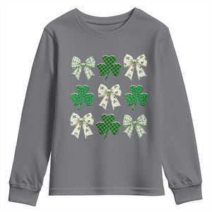 St Patricks Day Lucky Coquette Youth Sweatshirt Leopard Shamrocks Bow Irish Gift TS10 Charcoal Print Your Wear