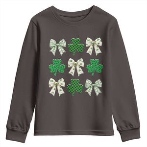 St Patricks Day Lucky Coquette Youth Sweatshirt Leopard Shamrocks Bow Irish Gift TS10 Dark Chocolate Print Your Wear