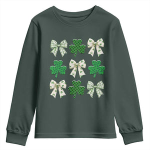 St Patricks Day Lucky Coquette Youth Sweatshirt Leopard Shamrocks Bow Irish Gift TS10 Dark Forest Green Print Your Wear