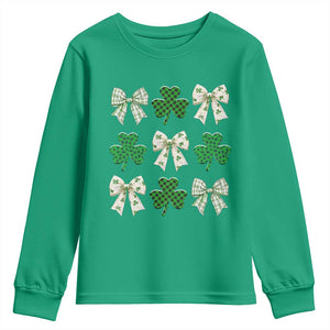 St Patricks Day Lucky Coquette Youth Sweatshirt Leopard Shamrocks Bow Irish Gift TS10 Irish Green Print Your Wear