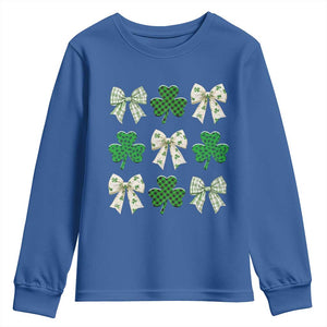 St Patricks Day Lucky Coquette Youth Sweatshirt Leopard Shamrocks Bow Irish Gift TS10 Royal Blue Print Your Wear