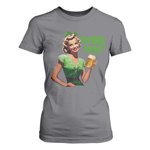St. Patricks Day T Shirt For Women Feeling Lucky Trendy Retro TS10 Charcoal Print Your Wear