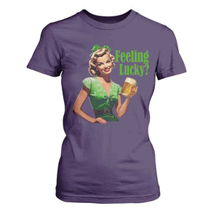 St. Patricks Day T Shirt For Women Feeling Lucky Trendy Retro TS10 Purple Print Your Wear