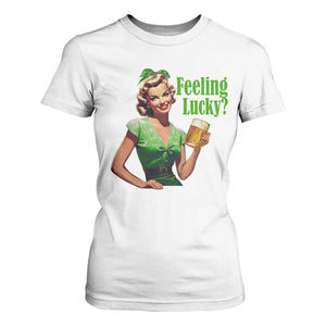 St. Patricks Day T Shirt For Women Feeling Lucky Trendy Retro TS10 White Print Your Wear