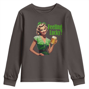St. Patricks Day Youth Sweatshirt Feeling Lucky Trendy Retro TS10 Dark Chocolate Print Your Wear