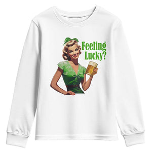 St. Patricks Day Youth Sweatshirt Feeling Lucky Trendy Retro TS10 White Print Your Wear