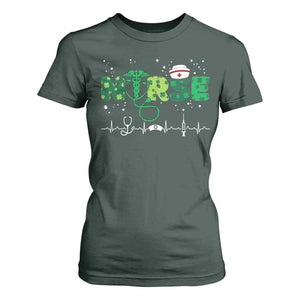 Nurse St Patricks Day T Shirt For Women Stethoscope Scrub Irish Nurses Paddys Day TS10 Dark Forest Green Print Your Wear